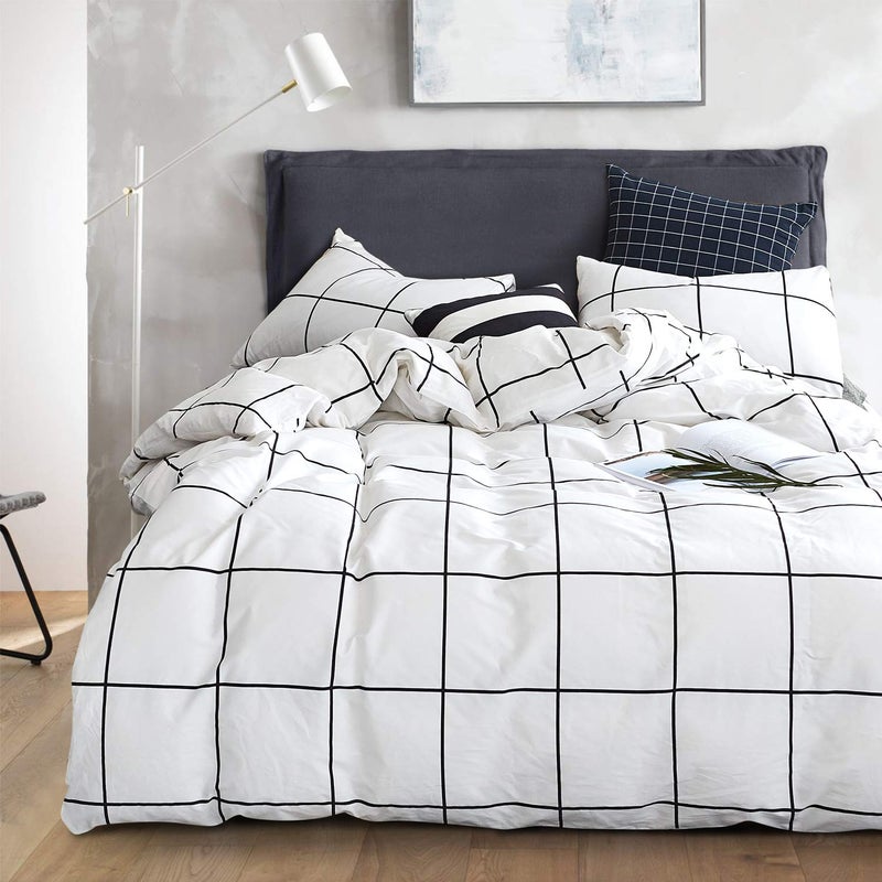 Houseri Jumeey Plaid Duvet Cover Queen Black and White Buffalo Plaid Grid Checkered Bed Duvet Cover Full Size - Image 2